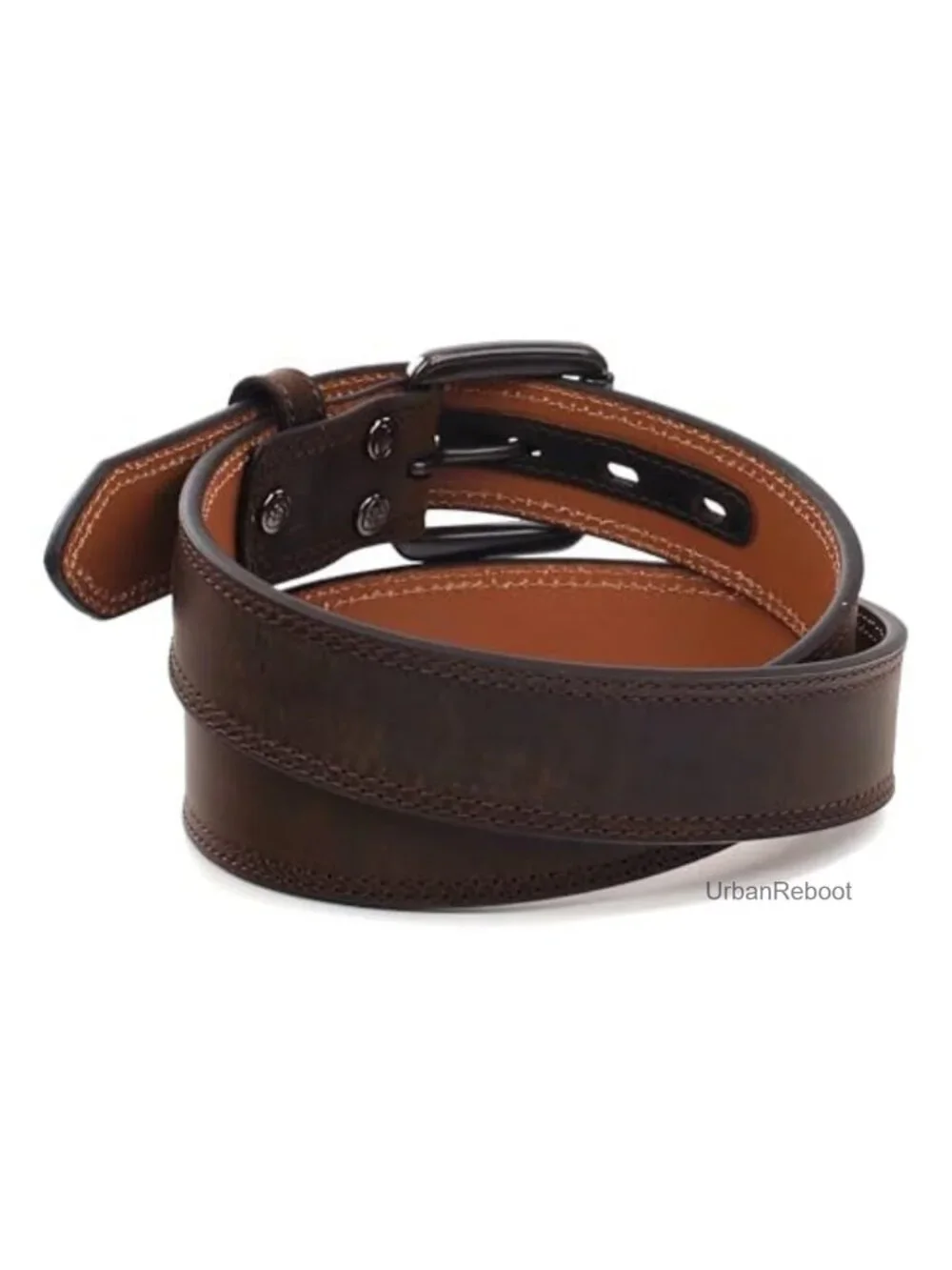 Genuine Leather Western Belt Double Stitched Roller Buckle